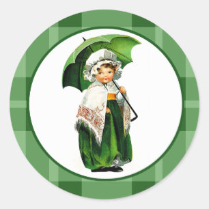 Vintage Kleines Irisches Mädchen St. Patrick's Day Runder Aufkleber