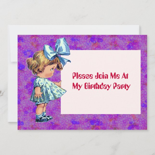 Vintage kleines Mädchen-Illustration - Geburtstag Einladung (Vorderseite)