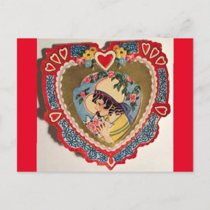 Vintage kleines Mädchen im Herzen Valentinstag Postkarte