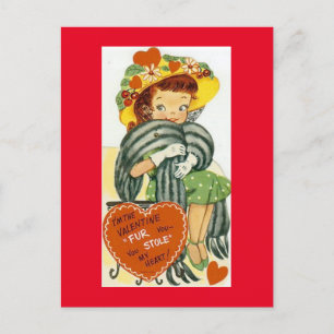 Vintage kleines Mädchen mit Nerzmuffe Valentinstag Postkarte