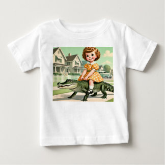 Vintage kleines Mädchen reitet auf einem Alligator Baby T-shirt