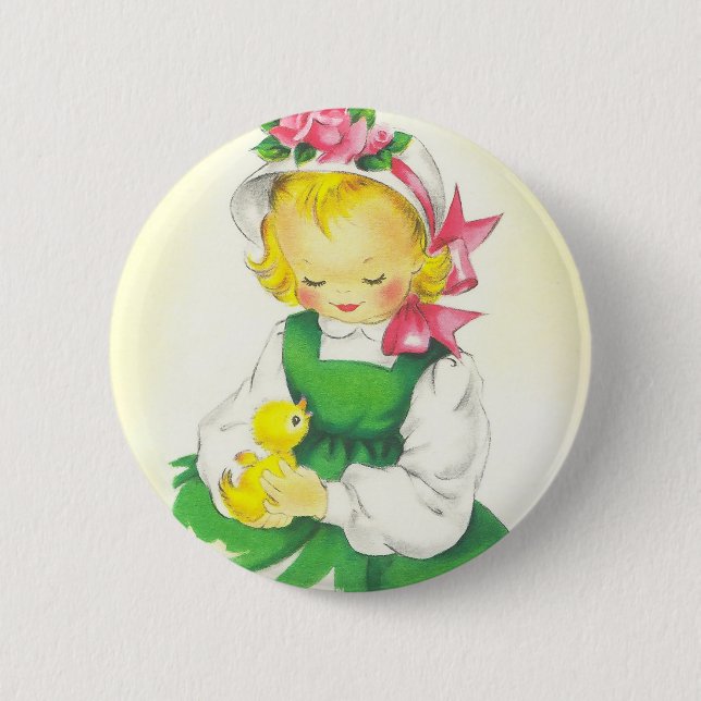 Vintage kleines Mädchen Retro süß Button (Vorderseite)