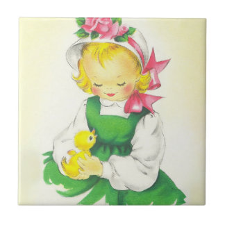 Vintage kleines Mädchen Retro süß Fliese