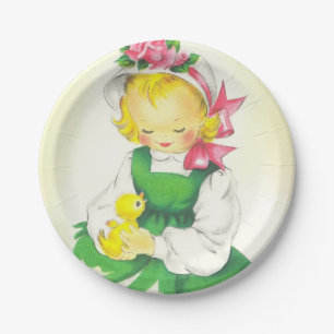 Vintage kleines Mädchen Retro süß Pappteller