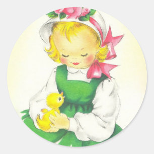 Vintage kleines Mädchen Retro süß Runder Aufkleber
