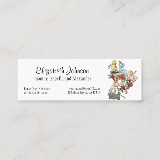 Vintage Kleinkinder spielen mit Feuerwehrfahrzeuge Telefonnummerkarte (Vorderseite)