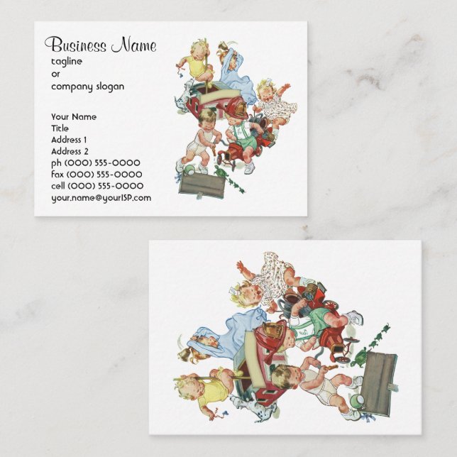 Vintage Kleinkinder spielen mit Feuerwehrfahrzeuge Visitenkarte (Vorne/Hinten)