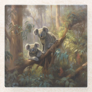 Vintage Koalas und Eucalyptuswald - Fine Art  Glasuntersetzer
