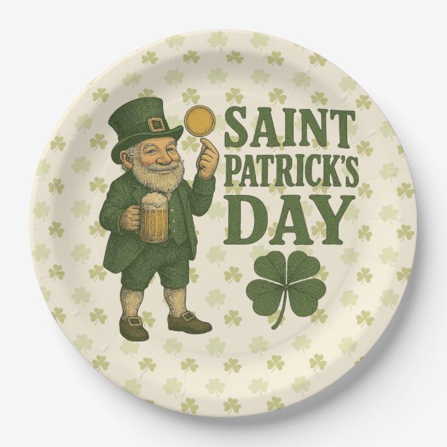 Vintage, Kobold St. Patrick's Day  Pappteller (Vorderseite)