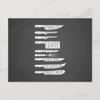 Vintage-Koch- und Metzger-Messer Diagramm Rezept Postkarte
