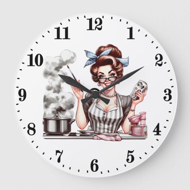 Vintage Kochdame Große Wanduhr (Vorderseite)