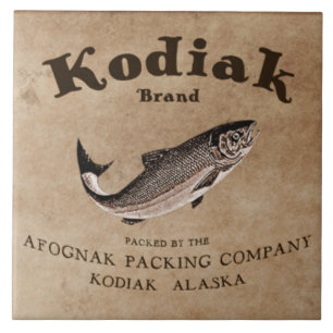 Vintage Kodiak-Lachs-Etikett Fliese