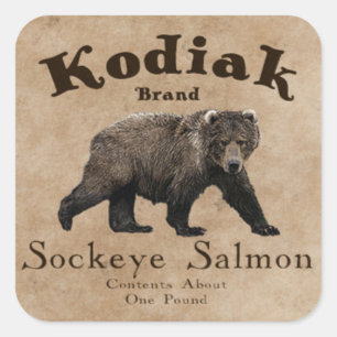 Vintage Kodiak-Lachs-Etikett Quadratischer Aufkleber