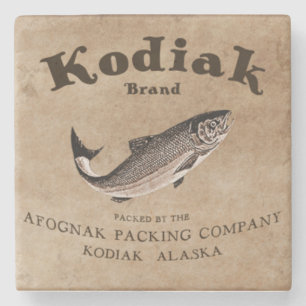Vintage Kodiak-Lachs-Etikett Steinuntersetzer