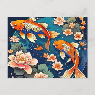 Vintage-Koi-Fisch auf Indigo Postkarte