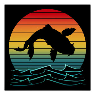 Vintage-Koi-Fisch-Sonnenuntergangs-Szene Poster