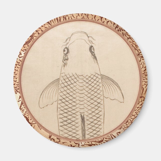 Vintage Koi-Karpfen-Malerei alter Papierrolle Magnet (Vorne)