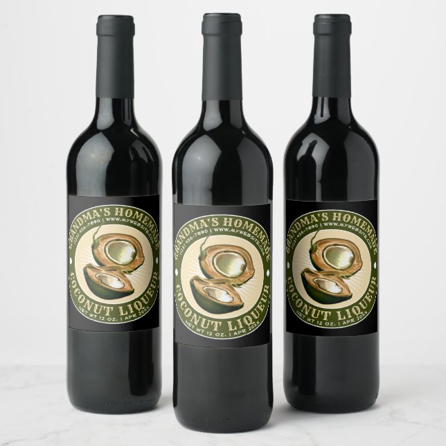 Vintage Kokosmilch-Vorlage Weinetikett (Flaschen)