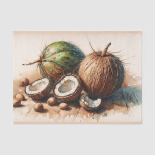 Vintage-Kokosnüsse Tropische Wasserfarben-Decoupag Seidenpapier