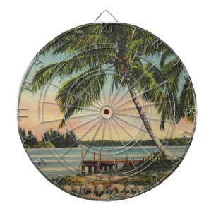 Vintage Kokospalmen Tropischer Sonnenuntergang Dartscheibe
