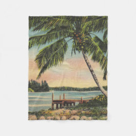 Vintage Kokospalmen Tropischer Sonnenuntergang Fleecedecke