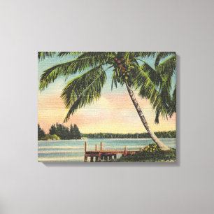 Vintage Kokospalmen Tropischer Sonnenuntergang Leinwanddruck