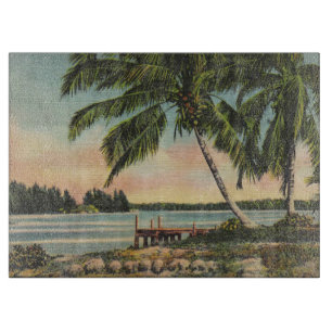 Vintage Kokospalmen Tropischer Sonnenuntergang Schneidebrett