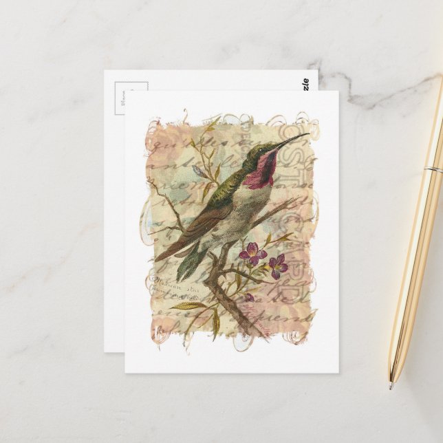 Vintage Kolibri Collage Postkarte (Vorderseite/Rückseite Beispiel)