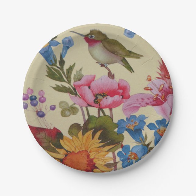 Vintage Kolibri Freunde Wilde Blumen Pappteller (Vorderseite)