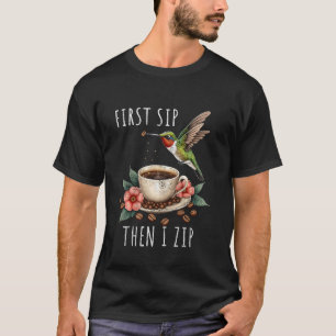 Vintage Kolibri Kaffee Reißverschluss Retro Vogel T-Shirt