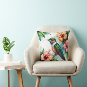 Vintage Kolibri- und Hibiskus-Blumen-Wurfkissen Kissen