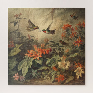 Vintage Kolibris und Blume Puzzle