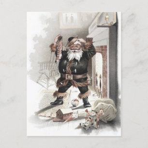 Vintage komischer Weihnachtsmann vor dem Kamin ca1 Postkarte