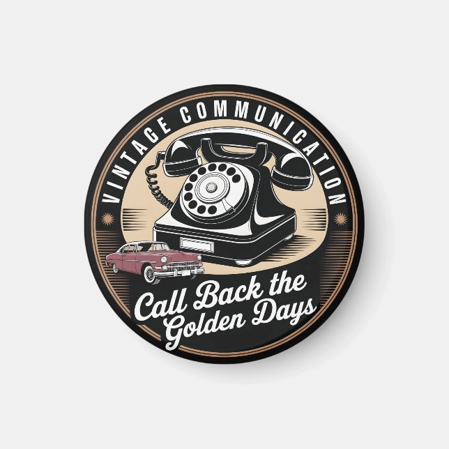 "Vintage Kommunikation" Retro-Emblem-Design Magnet (Vorne)