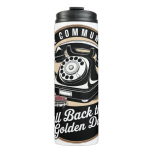 "Vintage Kommunikation" Retro-Emblem-Design Thermosbecher
