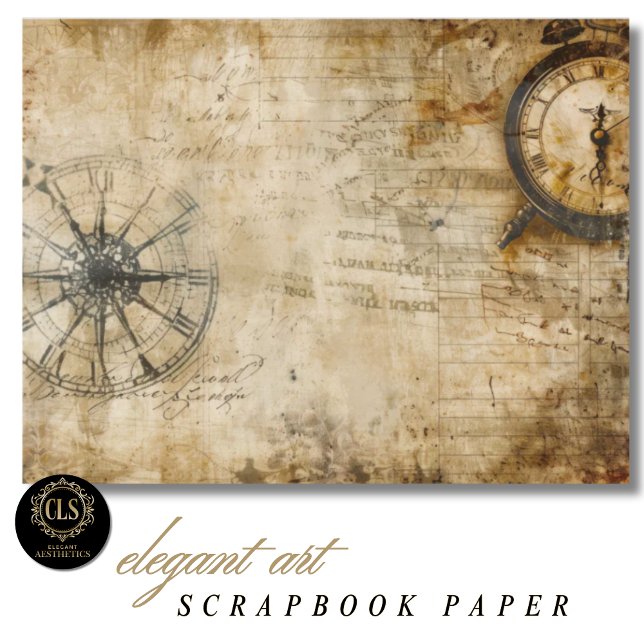 Vintage Kompass Antike Uhr Scrapbook Papier (Scrapbook Paper - Vintage Compass Antique Clock)