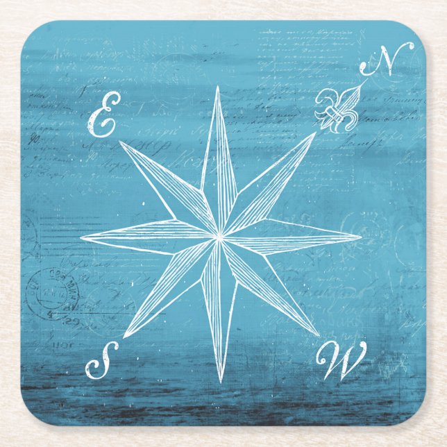 Vintage Kompass blau Untersetzer (Vorderseite)