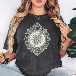Vintage Kompass & Feder Explorer Design T-Shirt