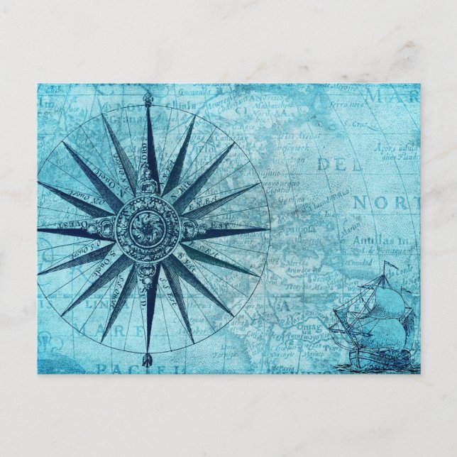 Vintage Kompass-Karte Einladungspostkarte (Vorderseite)