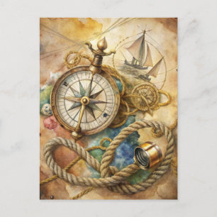Vintage-Kompass Nautilus-Segeln Ozean-Abenteuer Postkarte