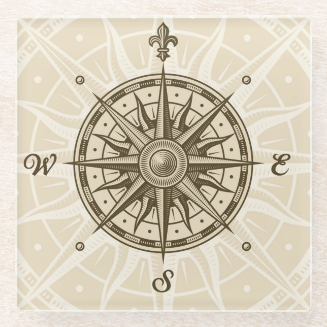 Vintage Kompass-Rose Glasuntersetzer (Vorderseite)