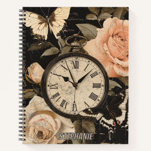 Vintage Kompass Schmetterling Floral Braun Notizbuch