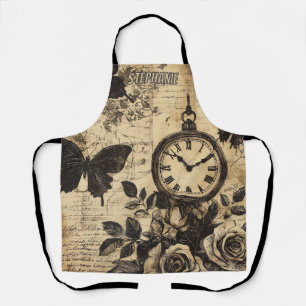 Vintage Kompass & Schmetterling - Rustikales Papie Schürze