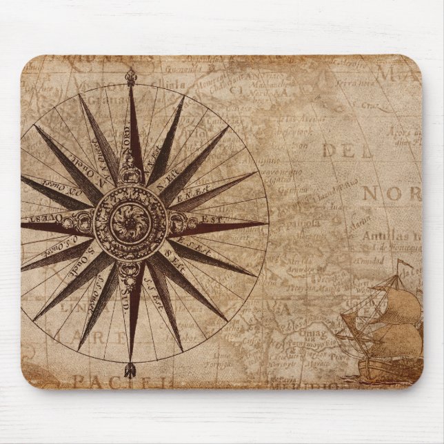 Vintage Kompass Seefahrtskarte Mousepad (Vorne)