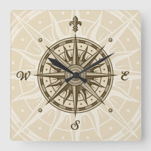 Vintage Kompassrose Quadratische Wanduhr