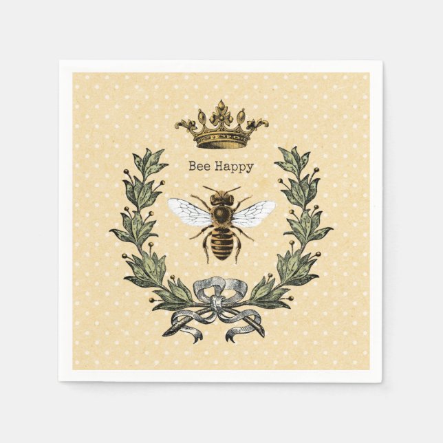 Vintage Königin Bee Happy 3 Serviette (Vorderseite)
