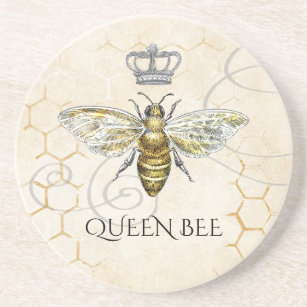 Vintage Königin Bee Royal Crown Beige Getränkeuntersetzer