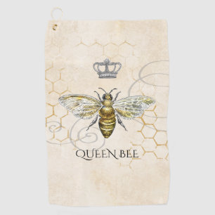 Vintage Königin Bee Royal Crown Honeycomb Beige Golfhandtuch
