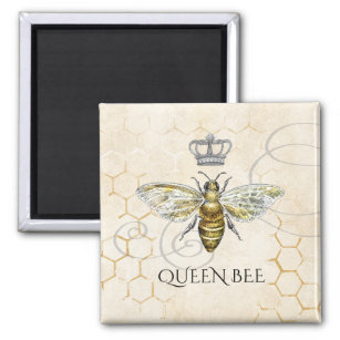 Vintage Königin Bee Royal Crown Honeycomb Beige Magnet