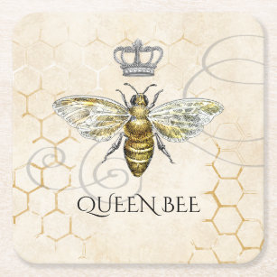 Vintage Königin Bee Royal Crown Honeycomb Beige Rechteckiger Pappuntersetzer